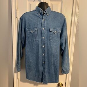 Panhandle Slim Western Style Denim Button Down Shirt Size M 15-15.5 100% Cotton